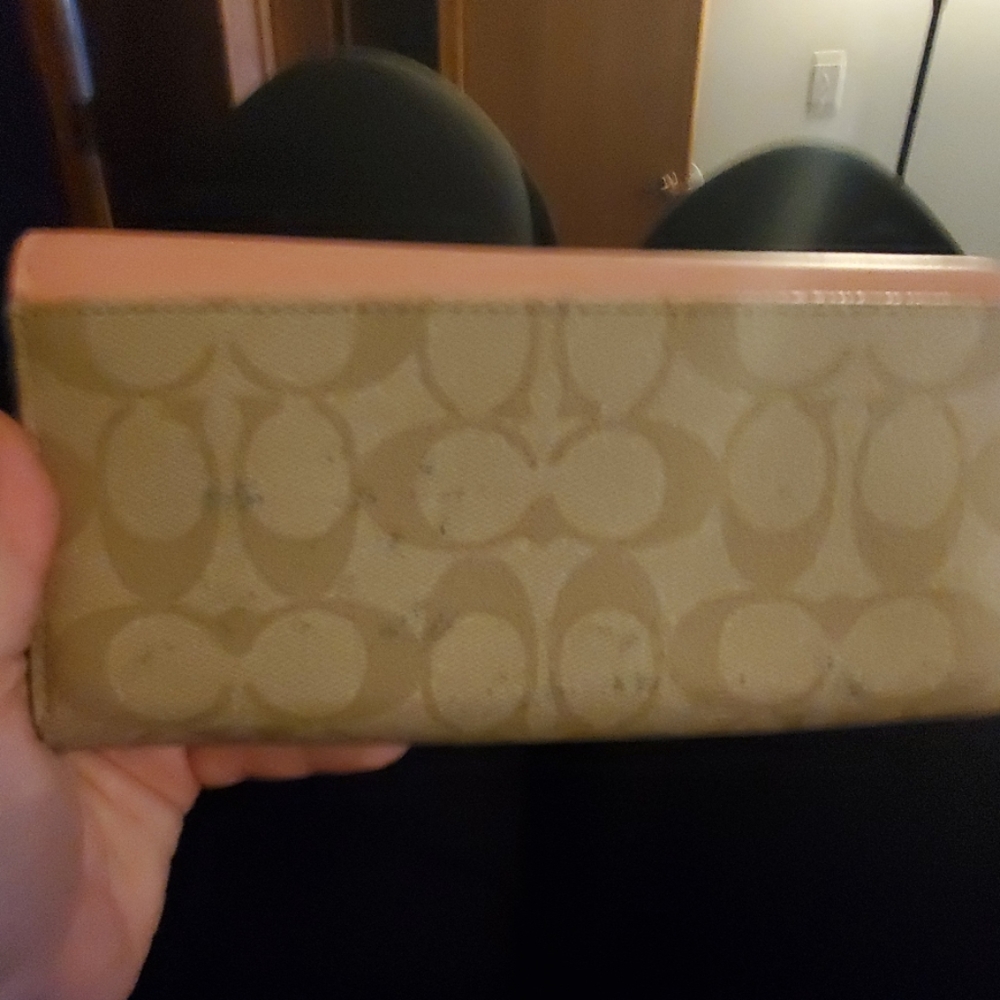 Coach Pink and Beige Signature Flap Wallet - Picture 3 of 3